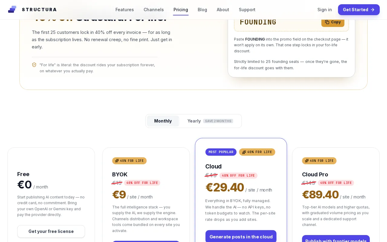 Structura — pricing page