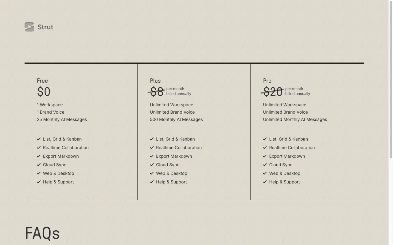 Strut — pricing page