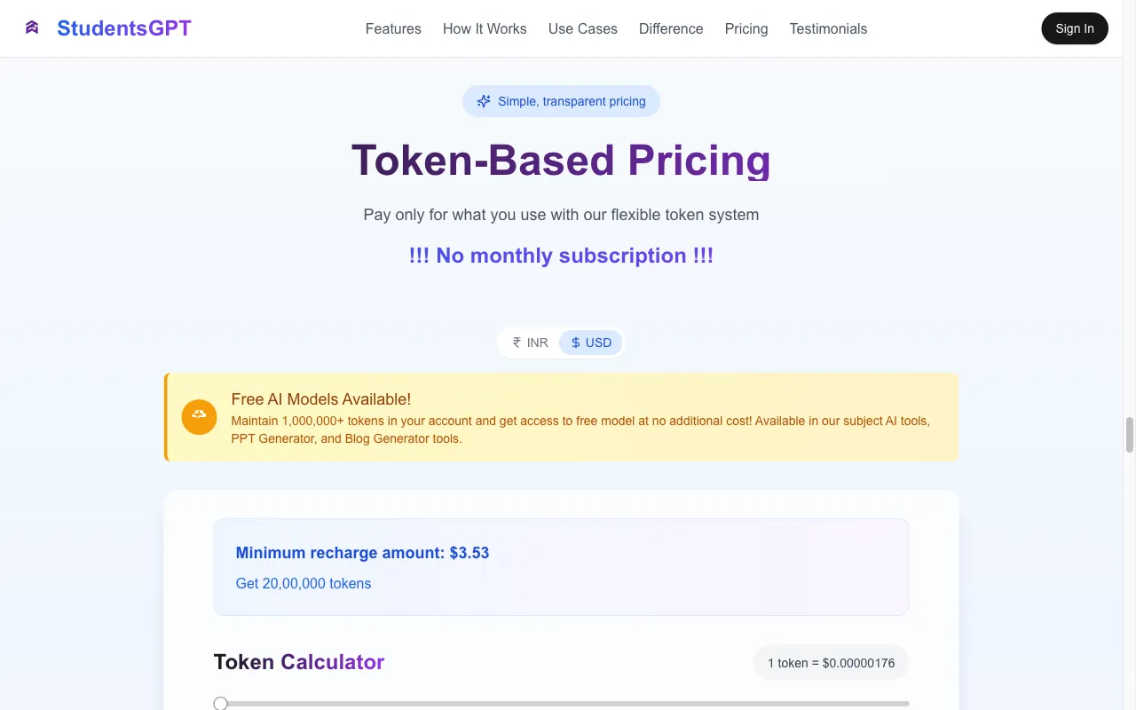 StudentsGPT — pricing page