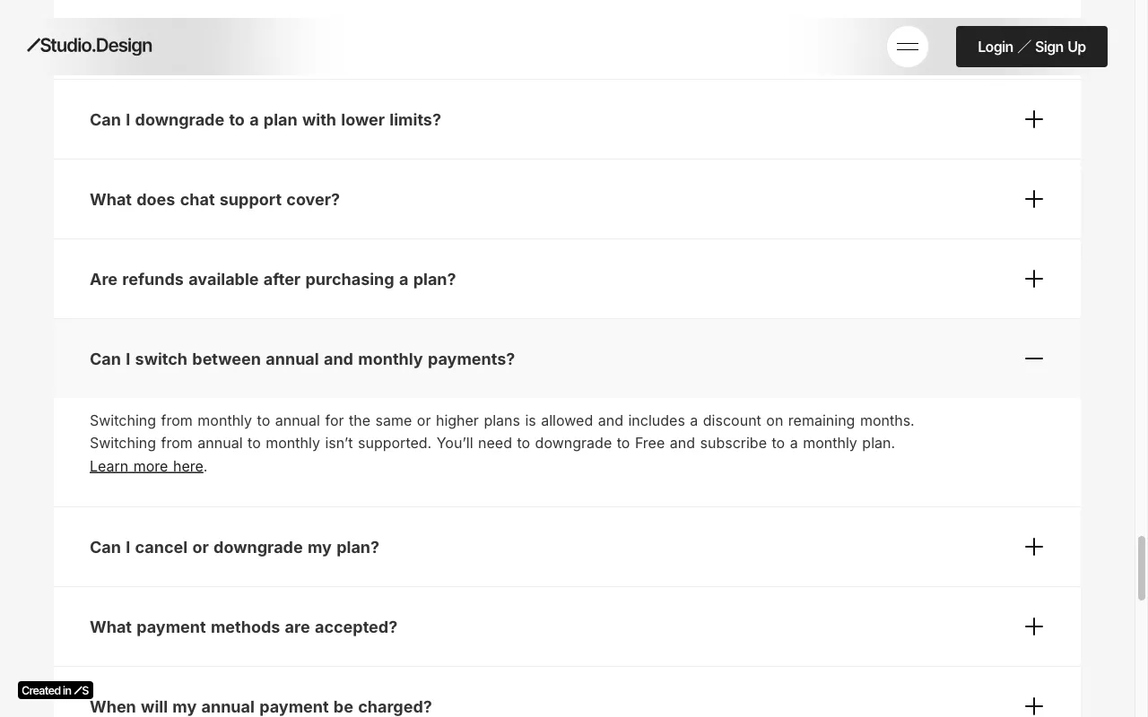 Studio — pricing page