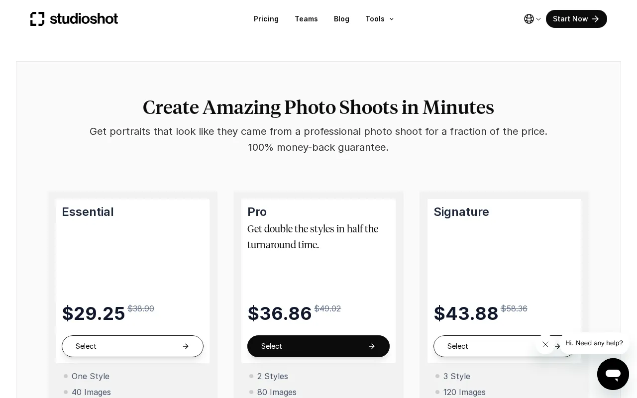 Studioshot — pricing page