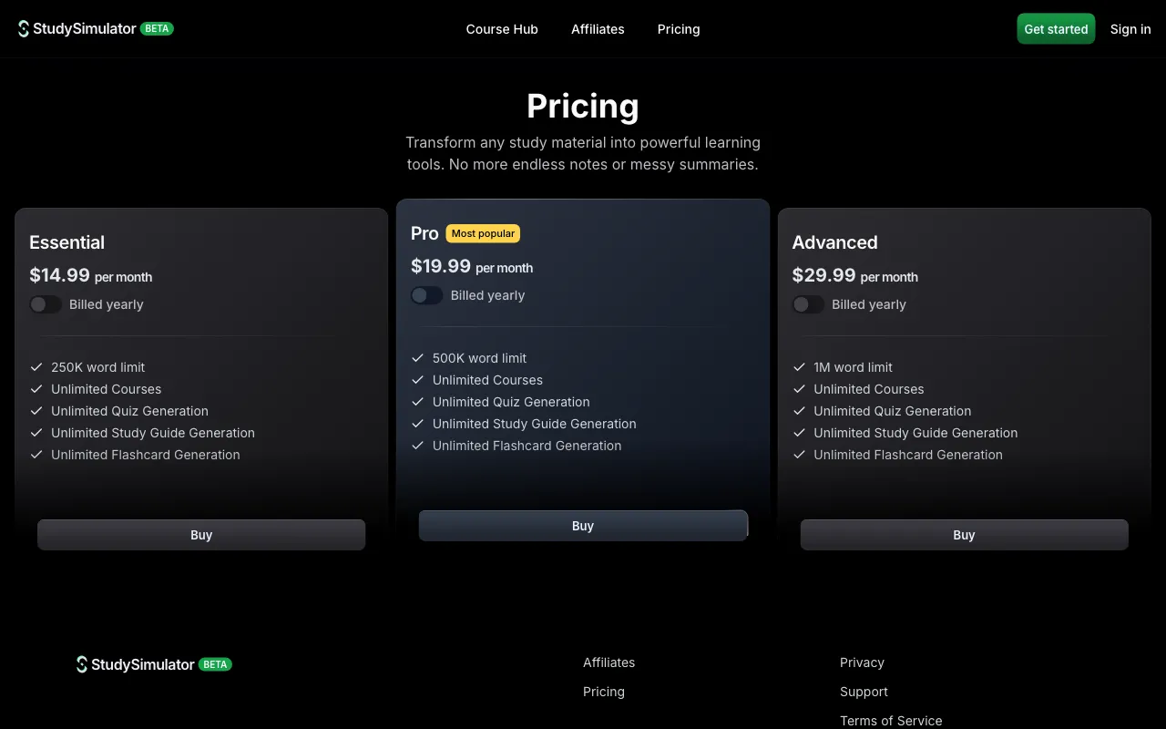 Study Sim — pricing page