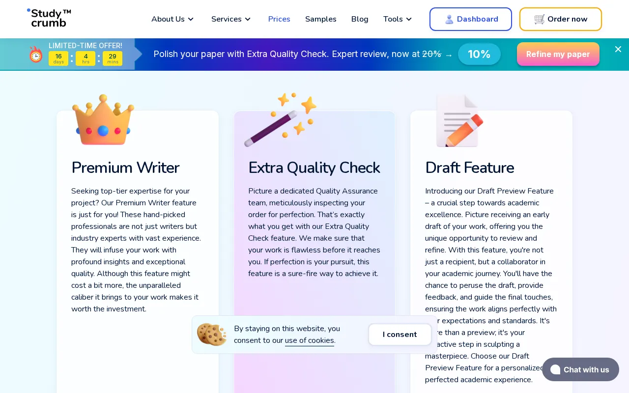 StudyCrumb — pricing page