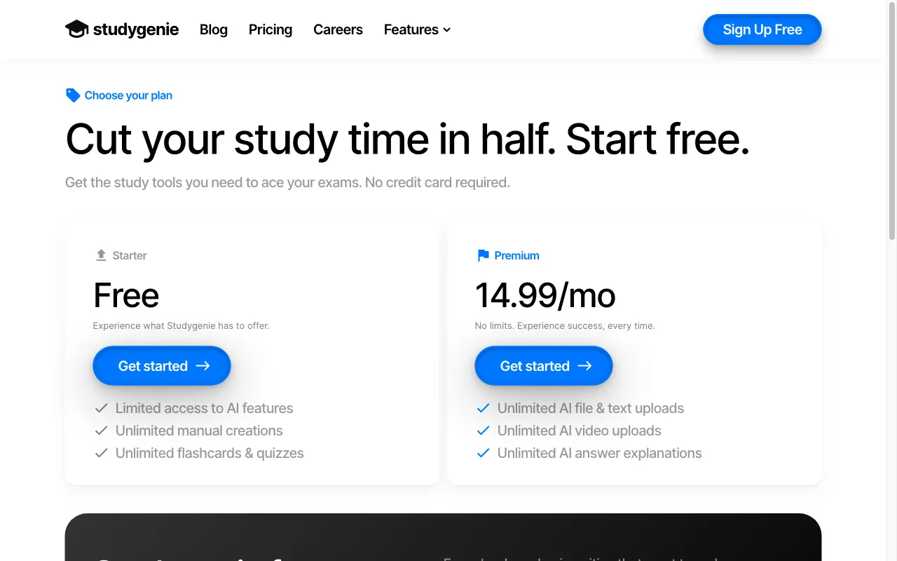 Studygenie — pricing page