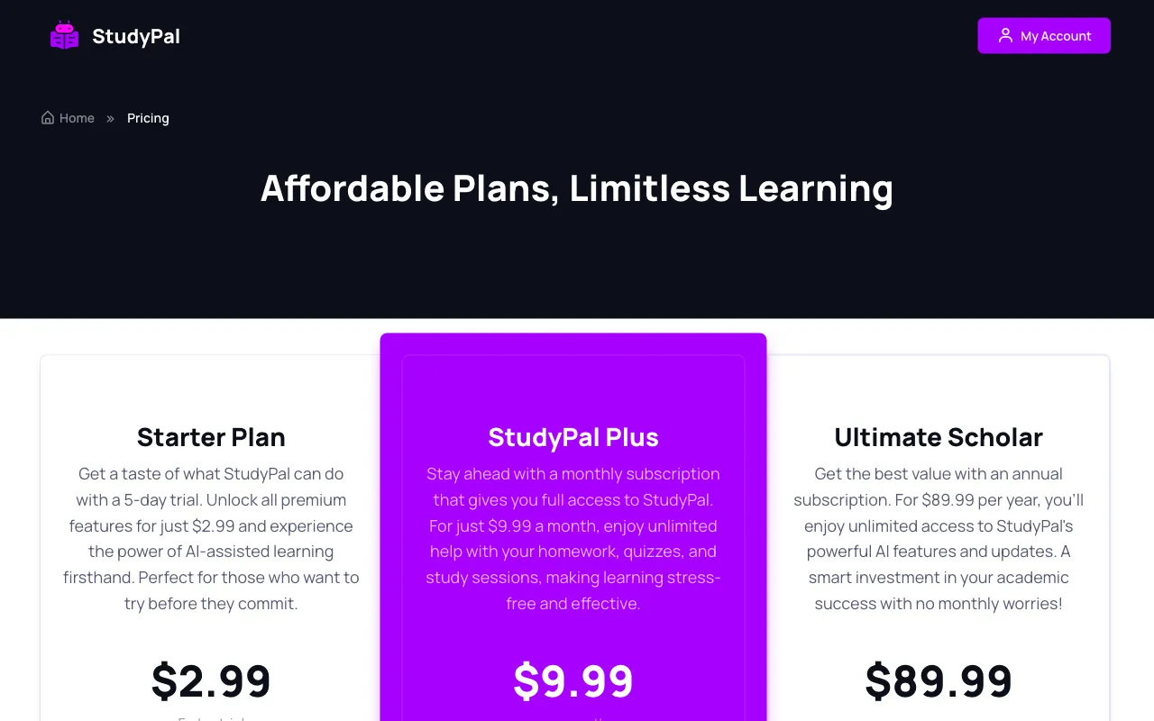 StudyPal — pricing page