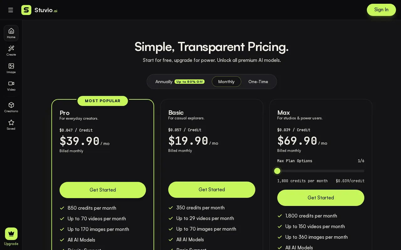 Stuvio — pricing page