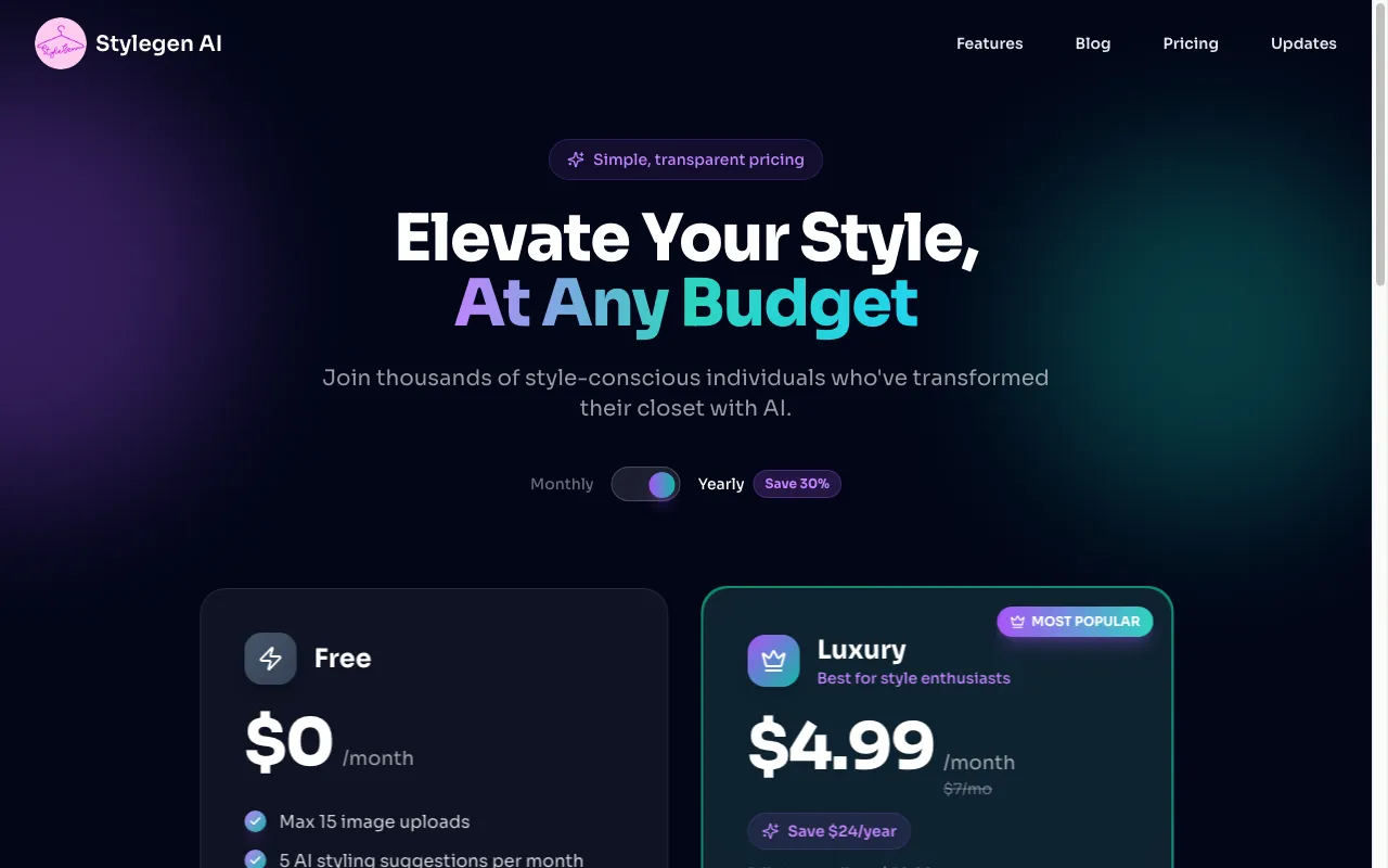 StyleGen AI — pricing page