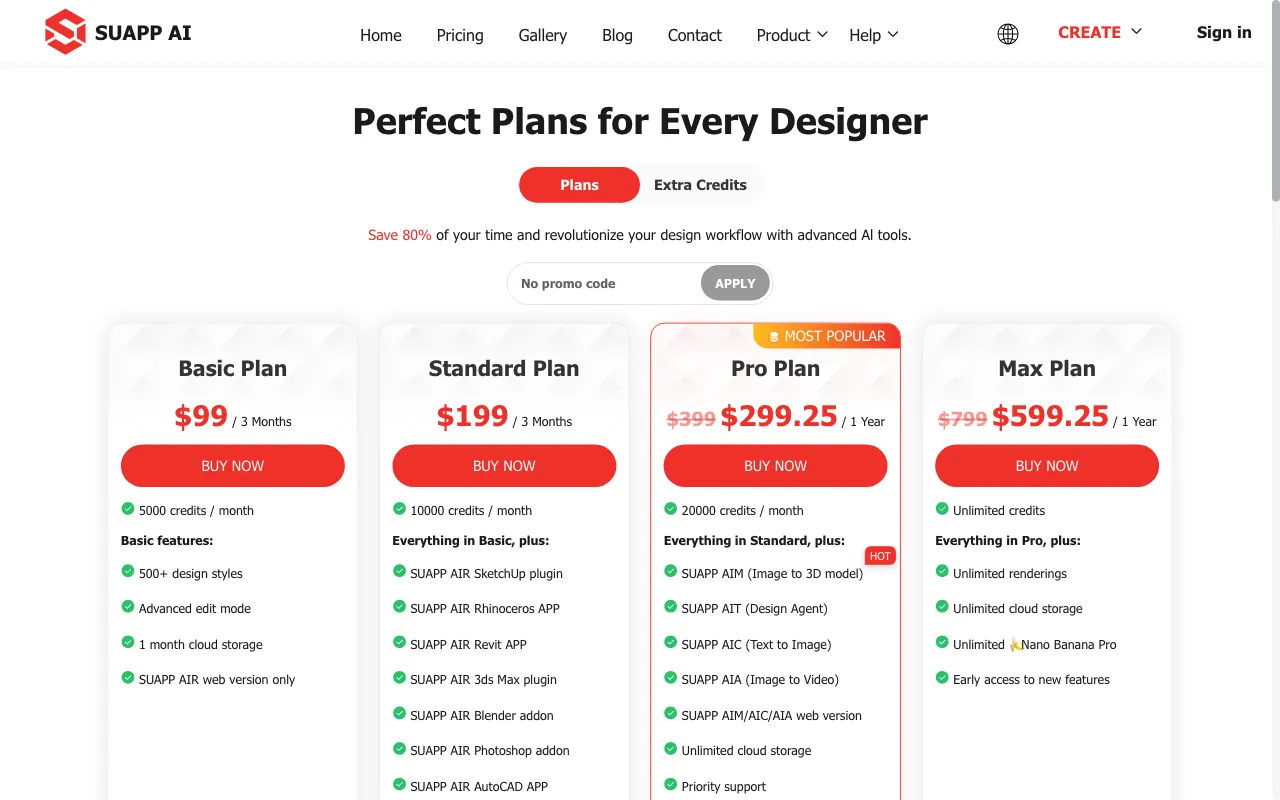 SUAPP AI — pricing page