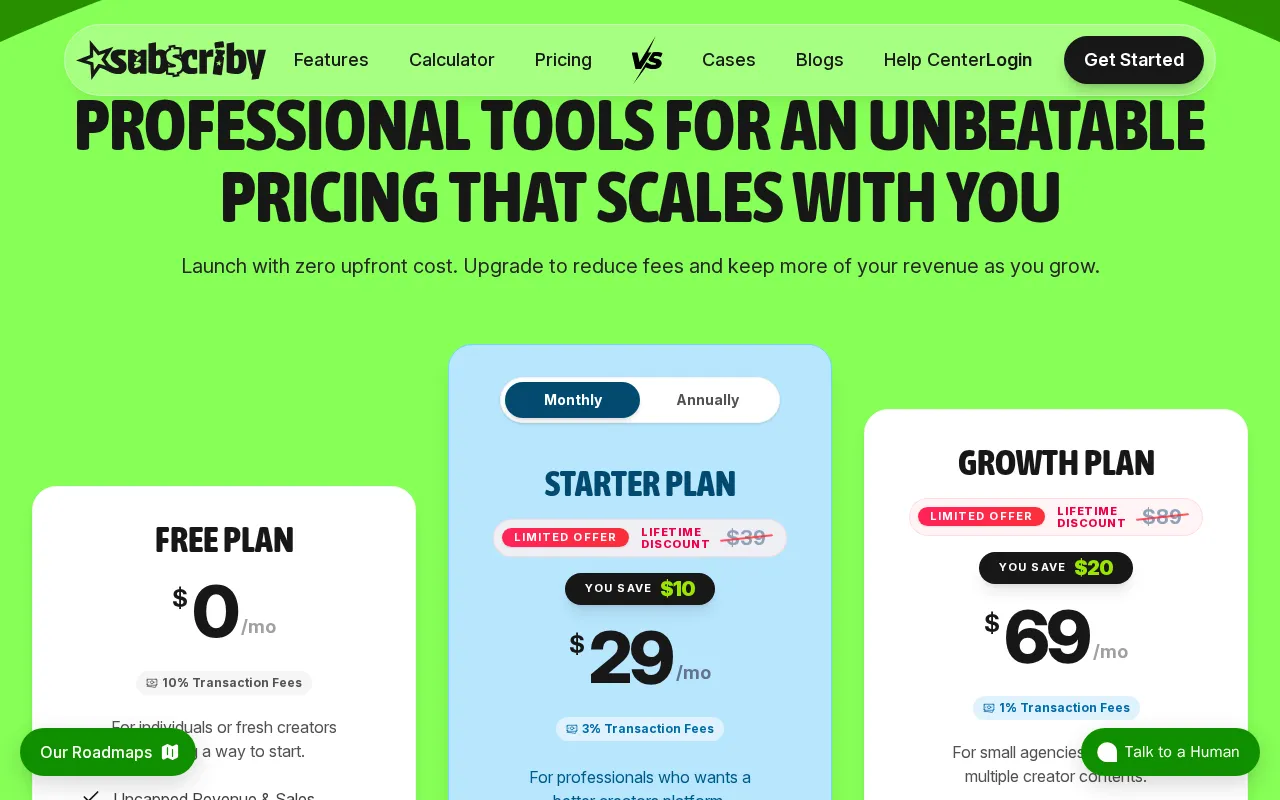 Subscriby — pricing page