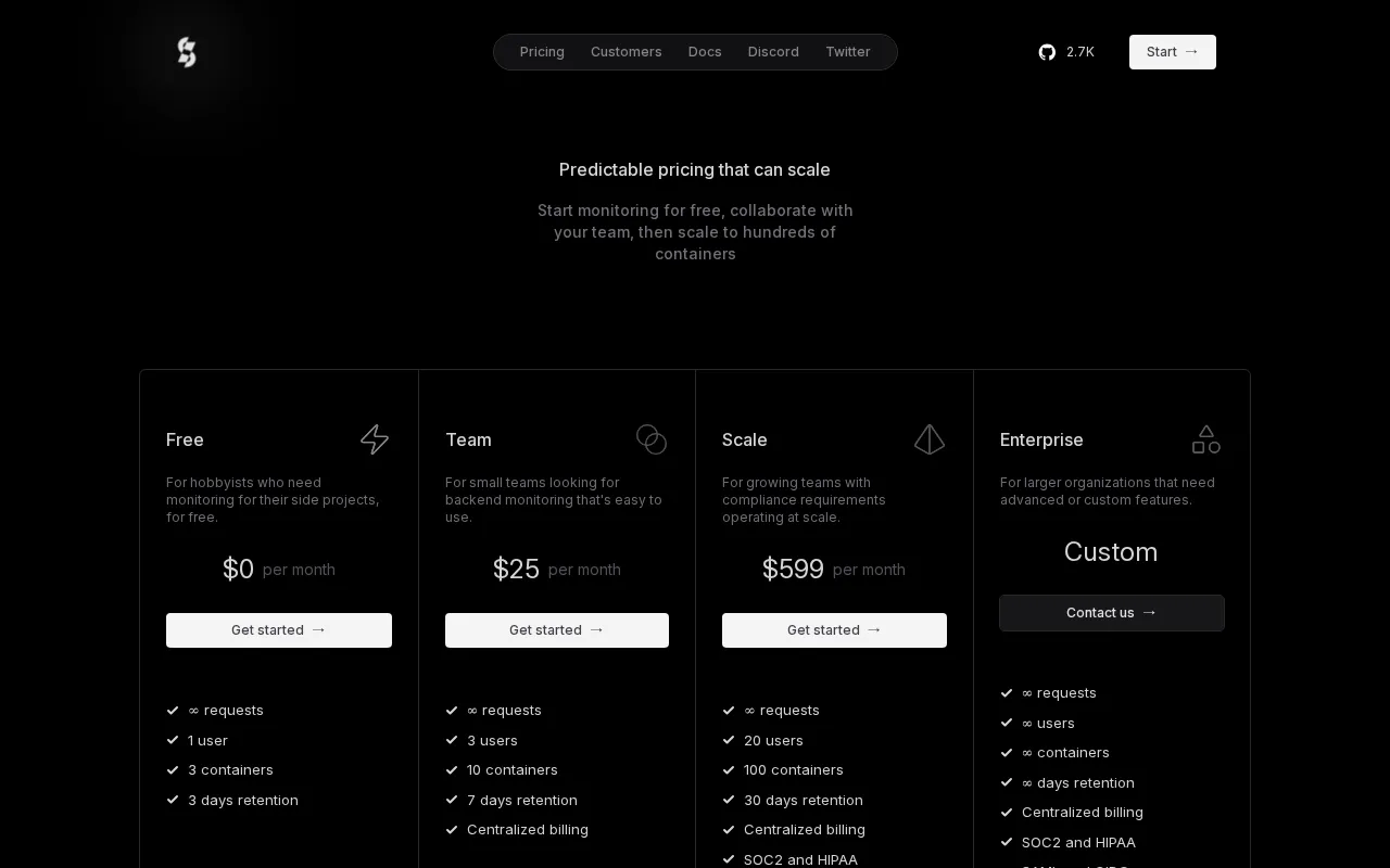 Subtrace — pricing page