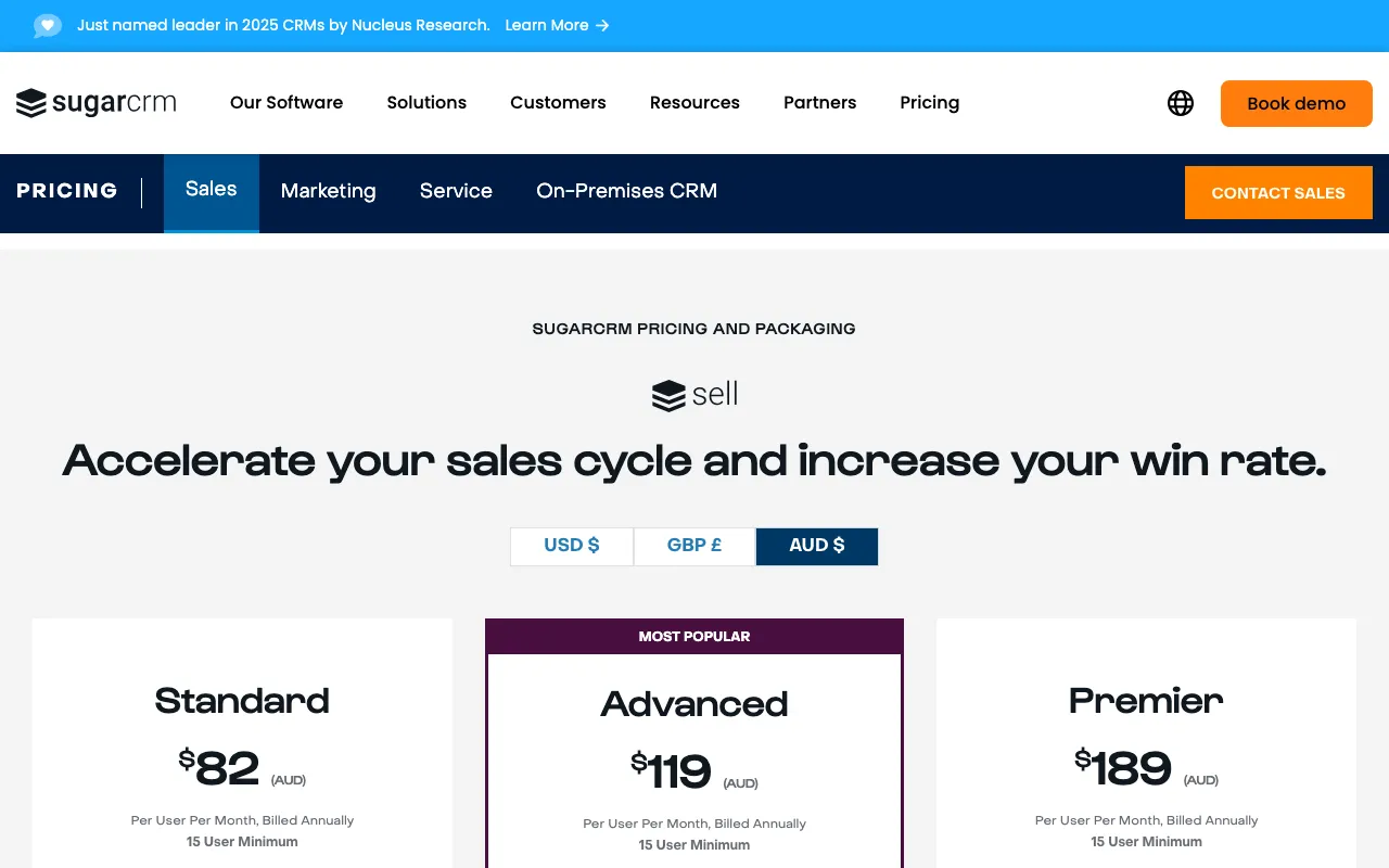 SugarCRM — pricing page