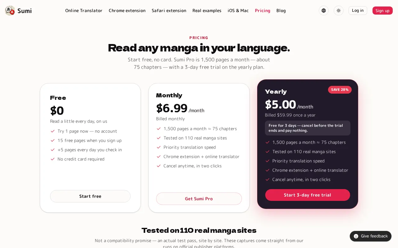 Sumi — pricing page