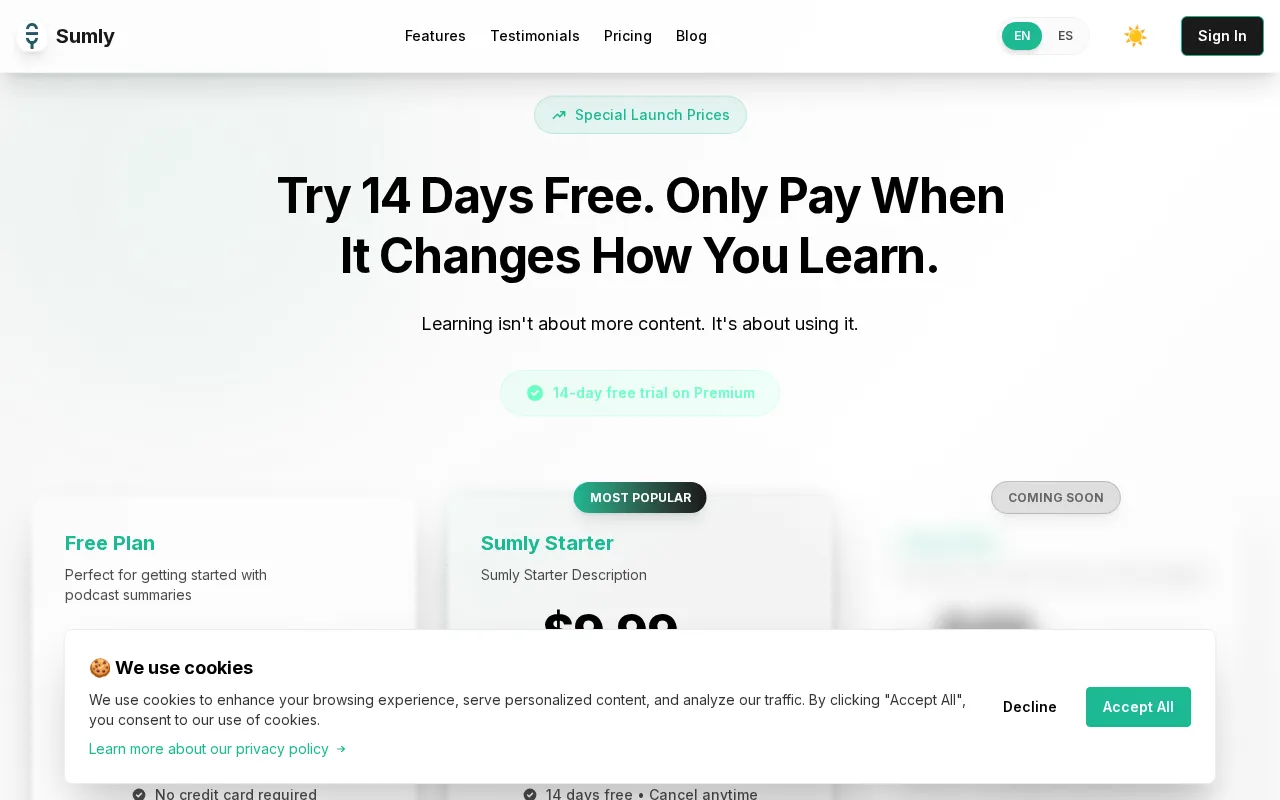 Sumly.AI — pricing page