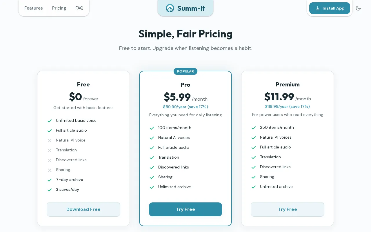 Summ-it — pricing page