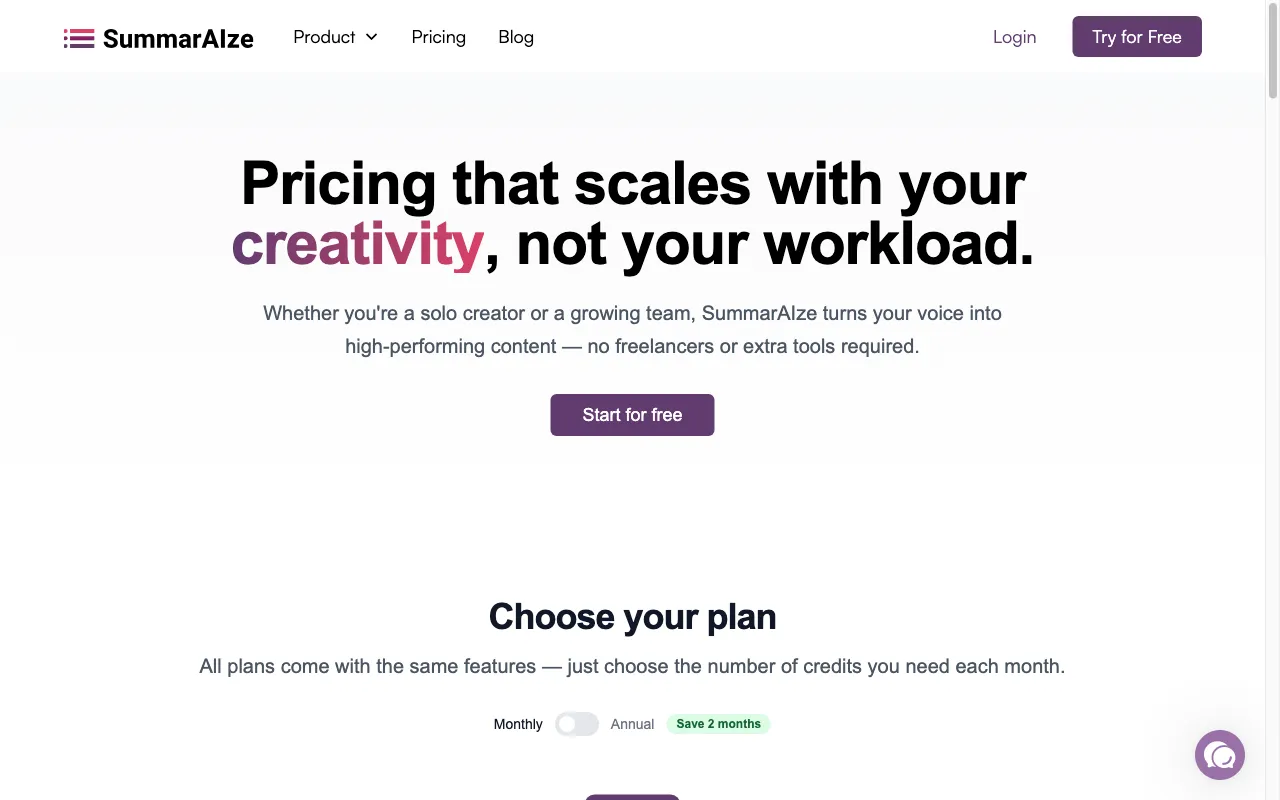 SummarAIze — pricing page
