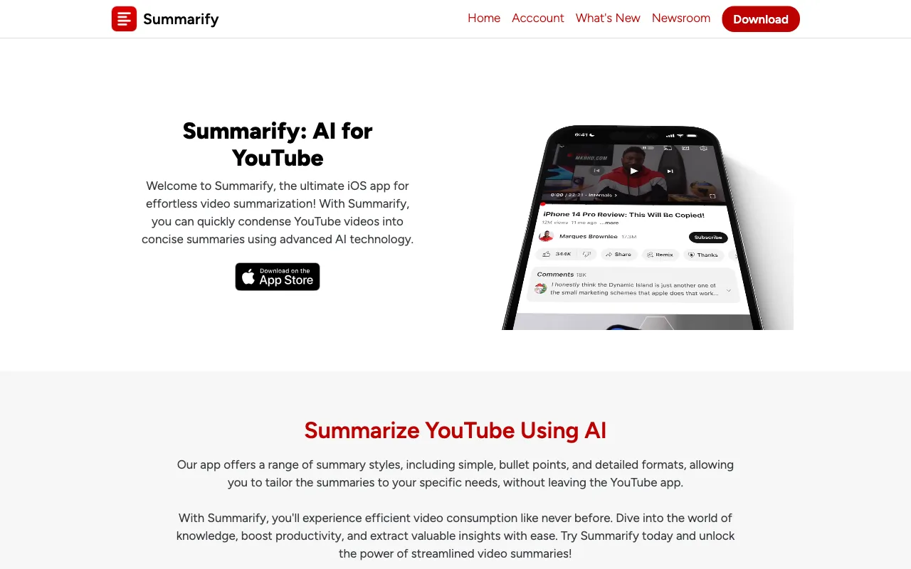 Summarify AI For YouTube — preview screenshot