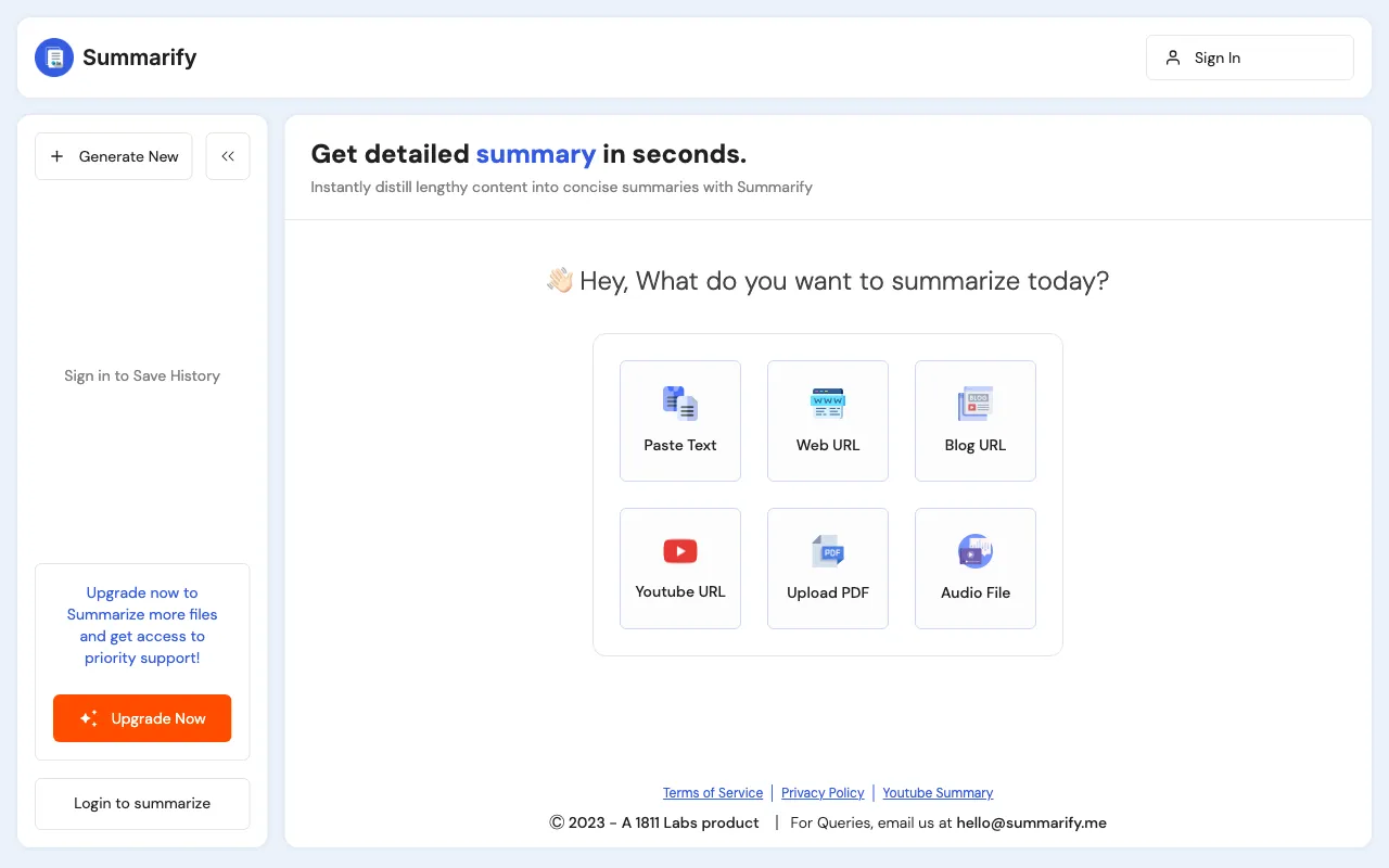 Summarify — preview screenshot