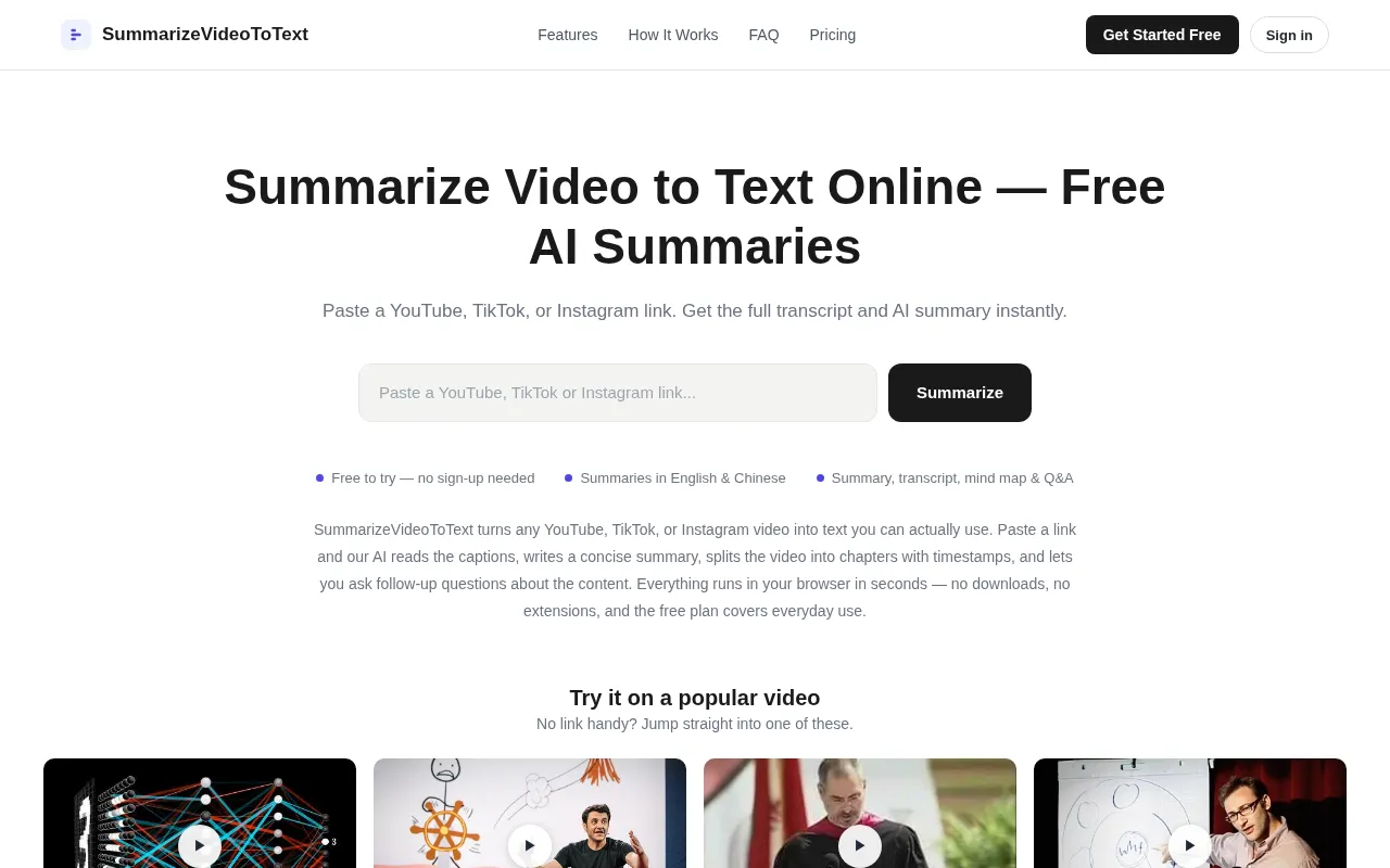 SummarizeVideoToText — preview screenshot