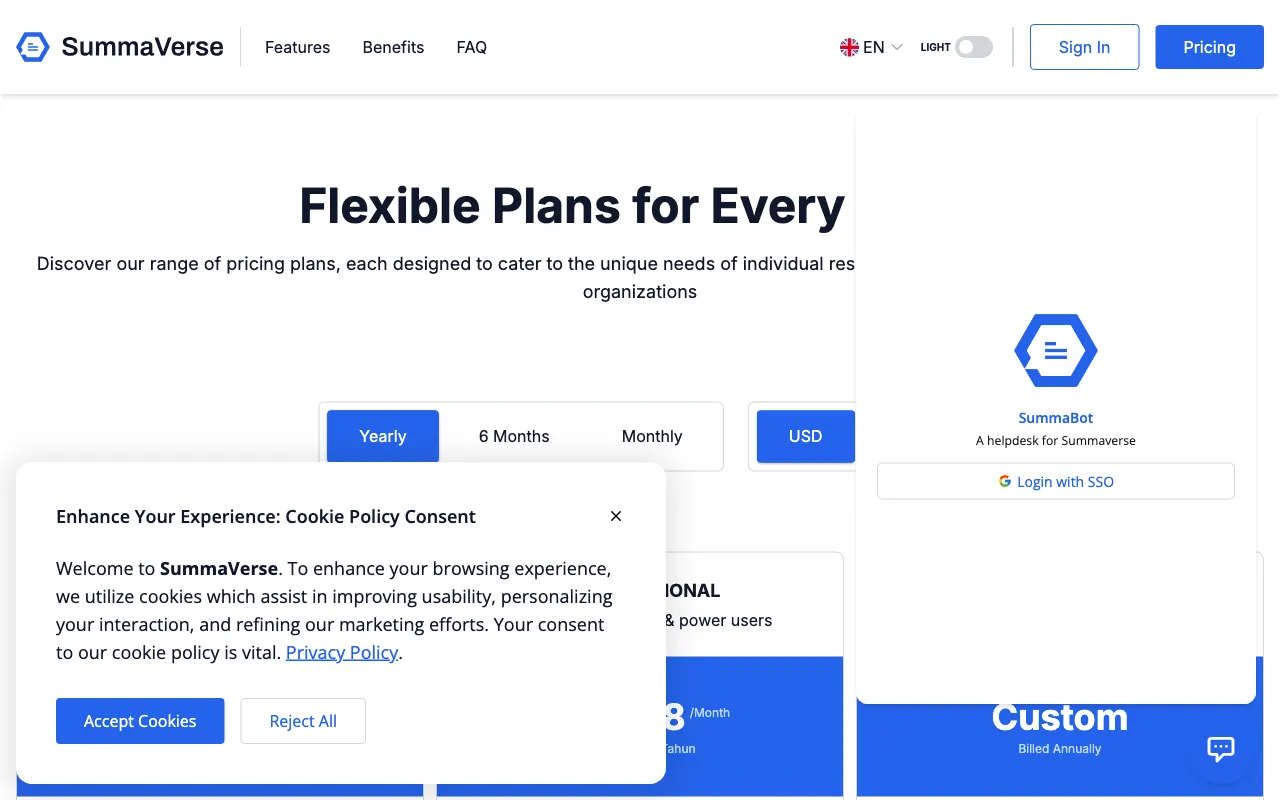 SummaVerse — pricing page