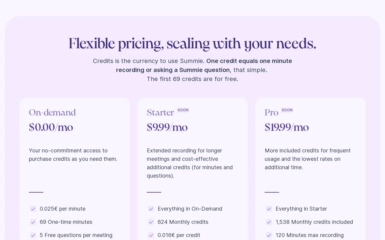 Summie — pricing page
