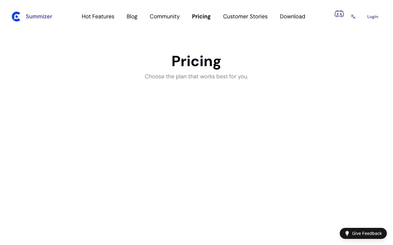 Summizer — pricing page