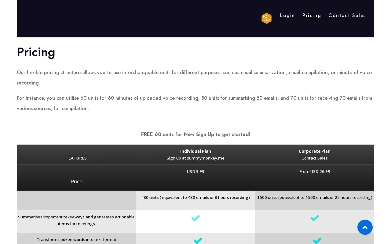 SummyMonkey — pricing page