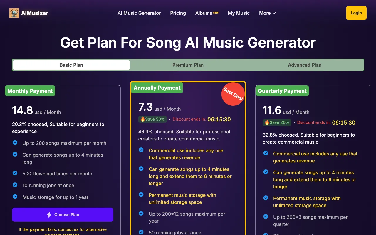 AIMusixer — pricing page