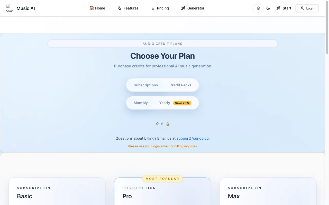 Suno V5 — pricing page
