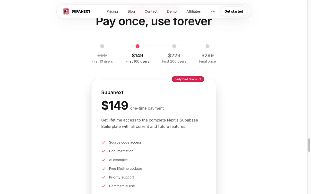 SUPANEXT — pricing page