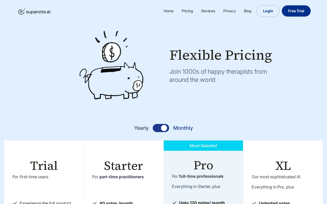 Supanote.ai — pricing page