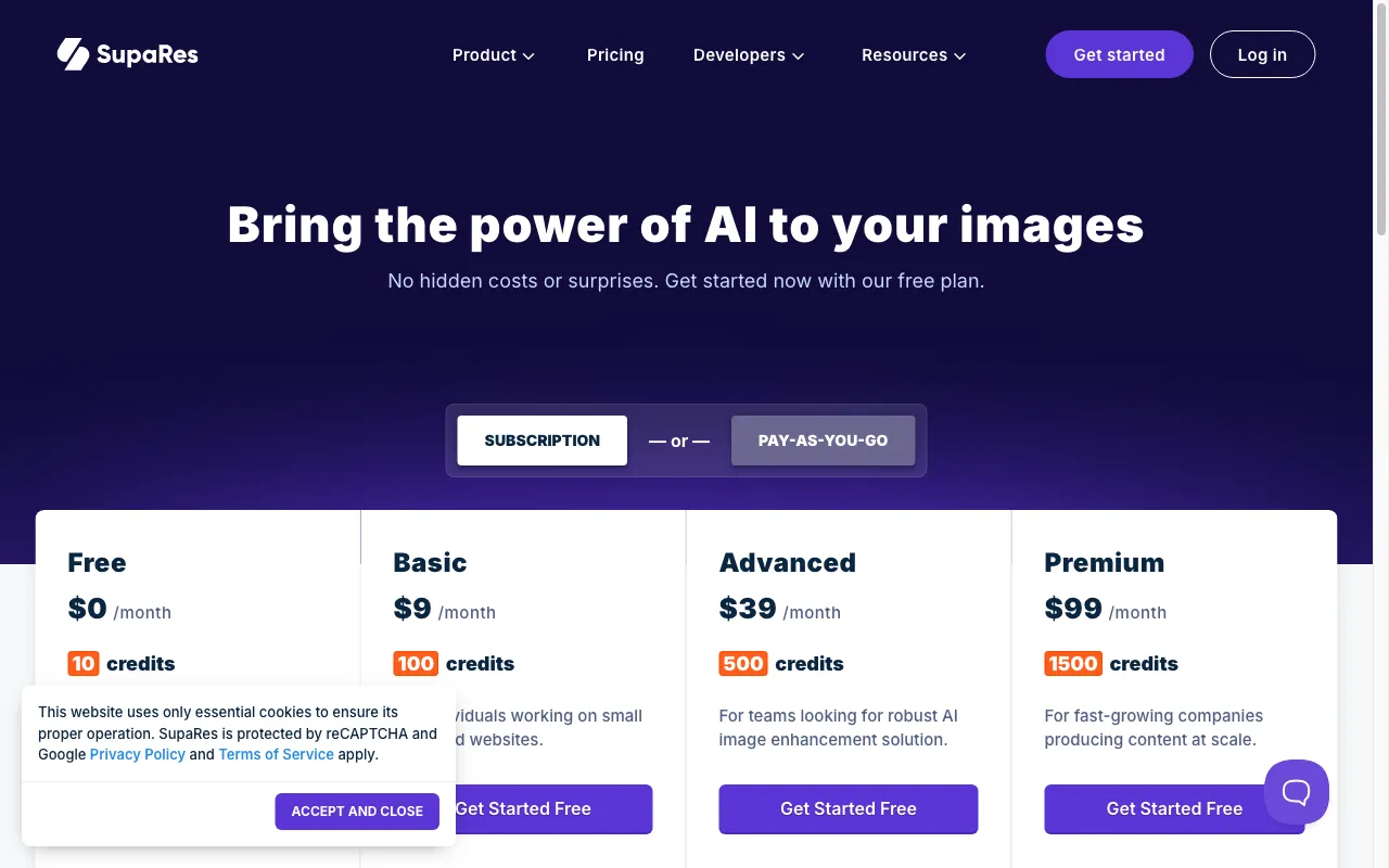 SupaRes — pricing page