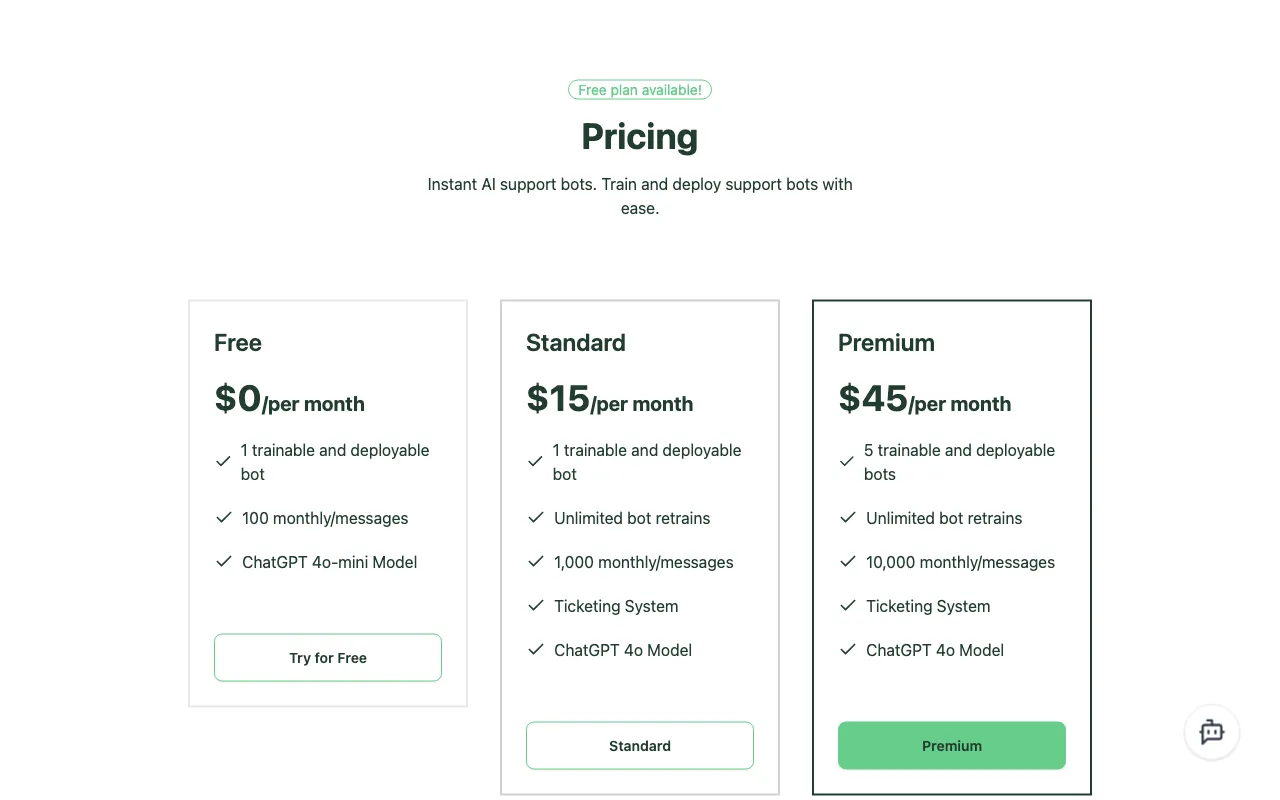 SupBot — pricing page