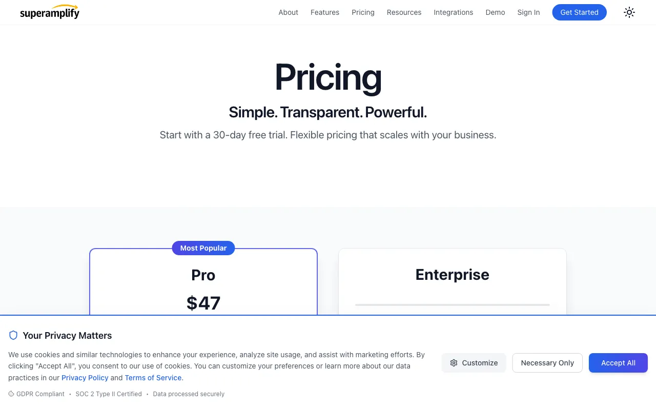 Super Amplify — pricing page