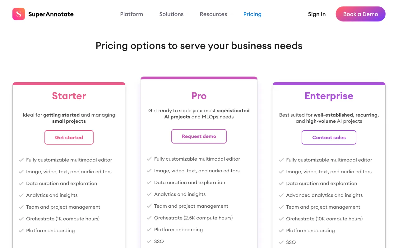 Super Annotate — pricing page