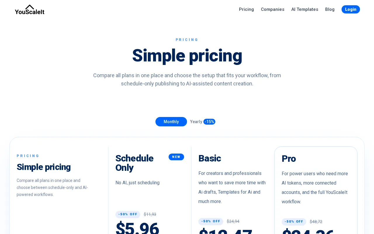 YouScaleIt — pricing page