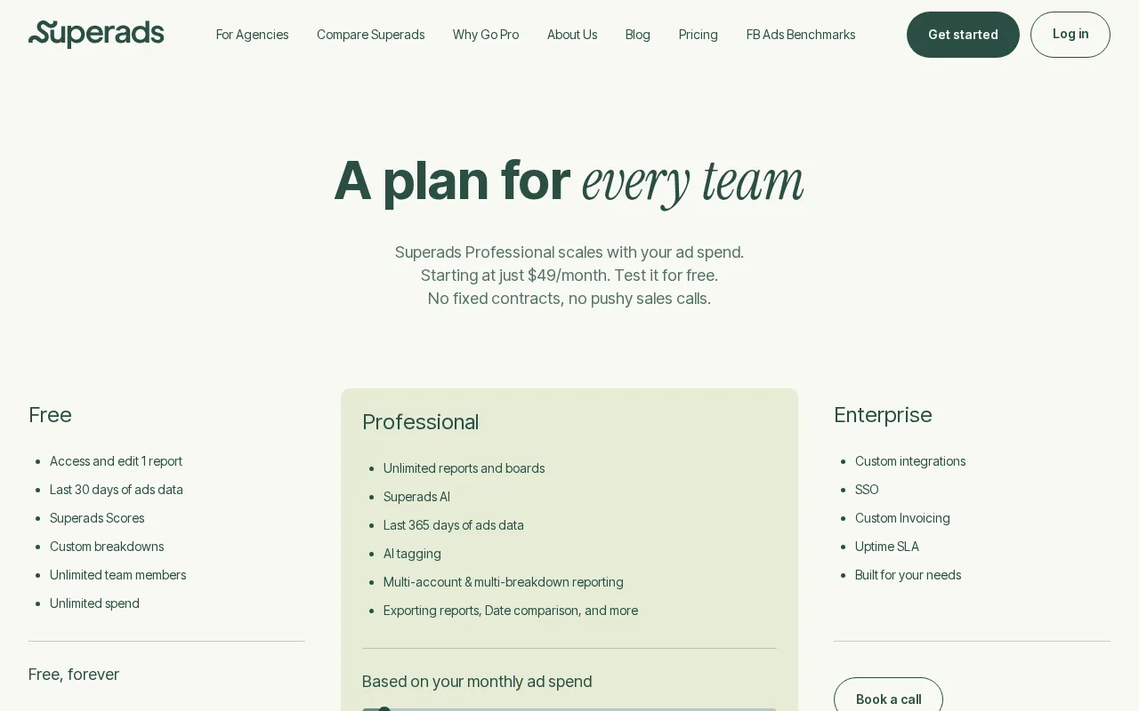 Superads — pricing page