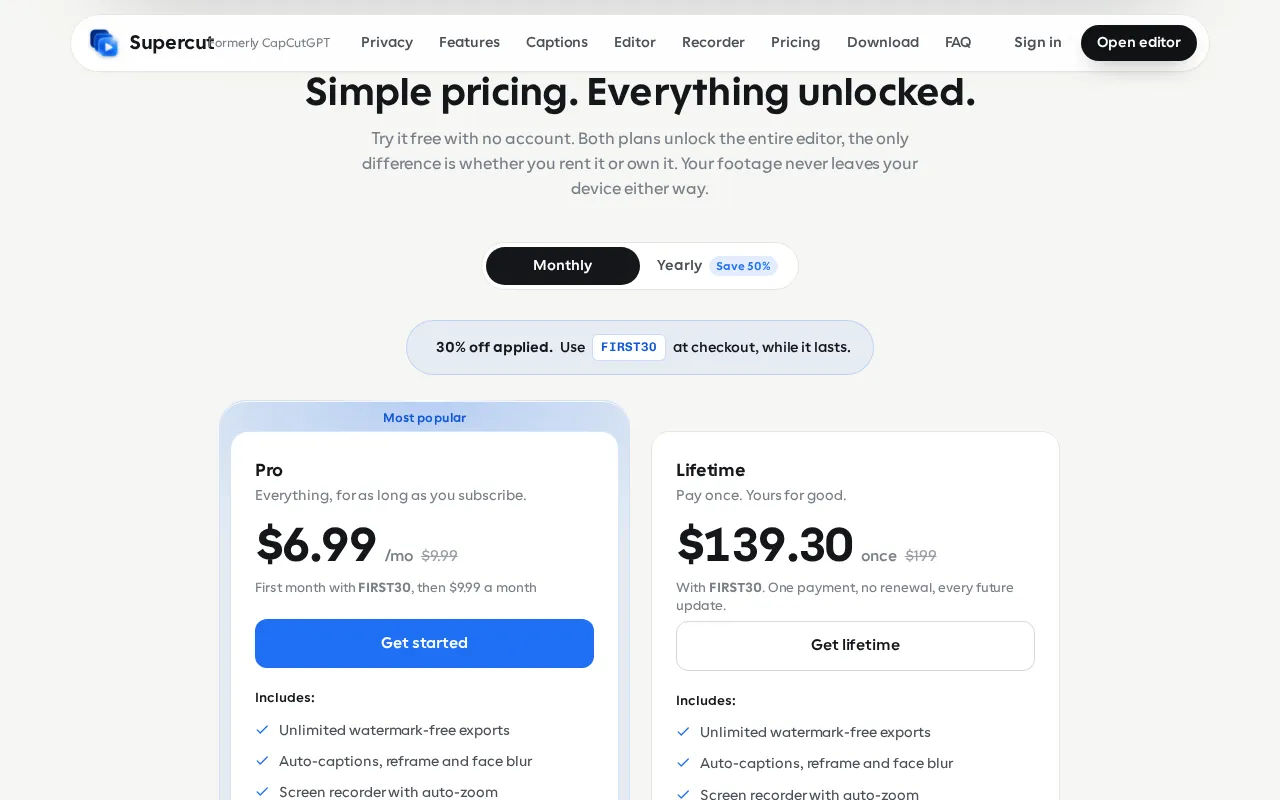 Supercut — pricing page