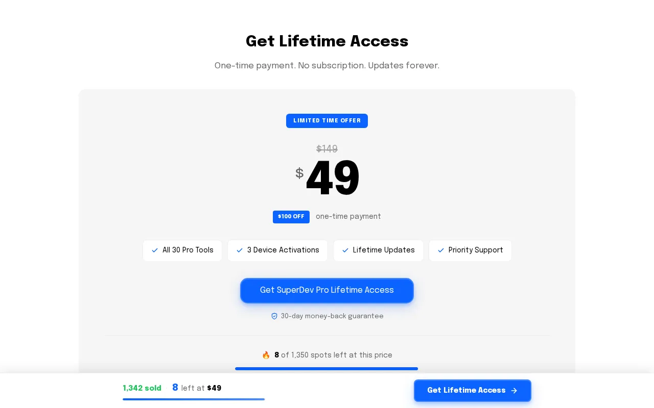 SuperDev Pro — pricing page