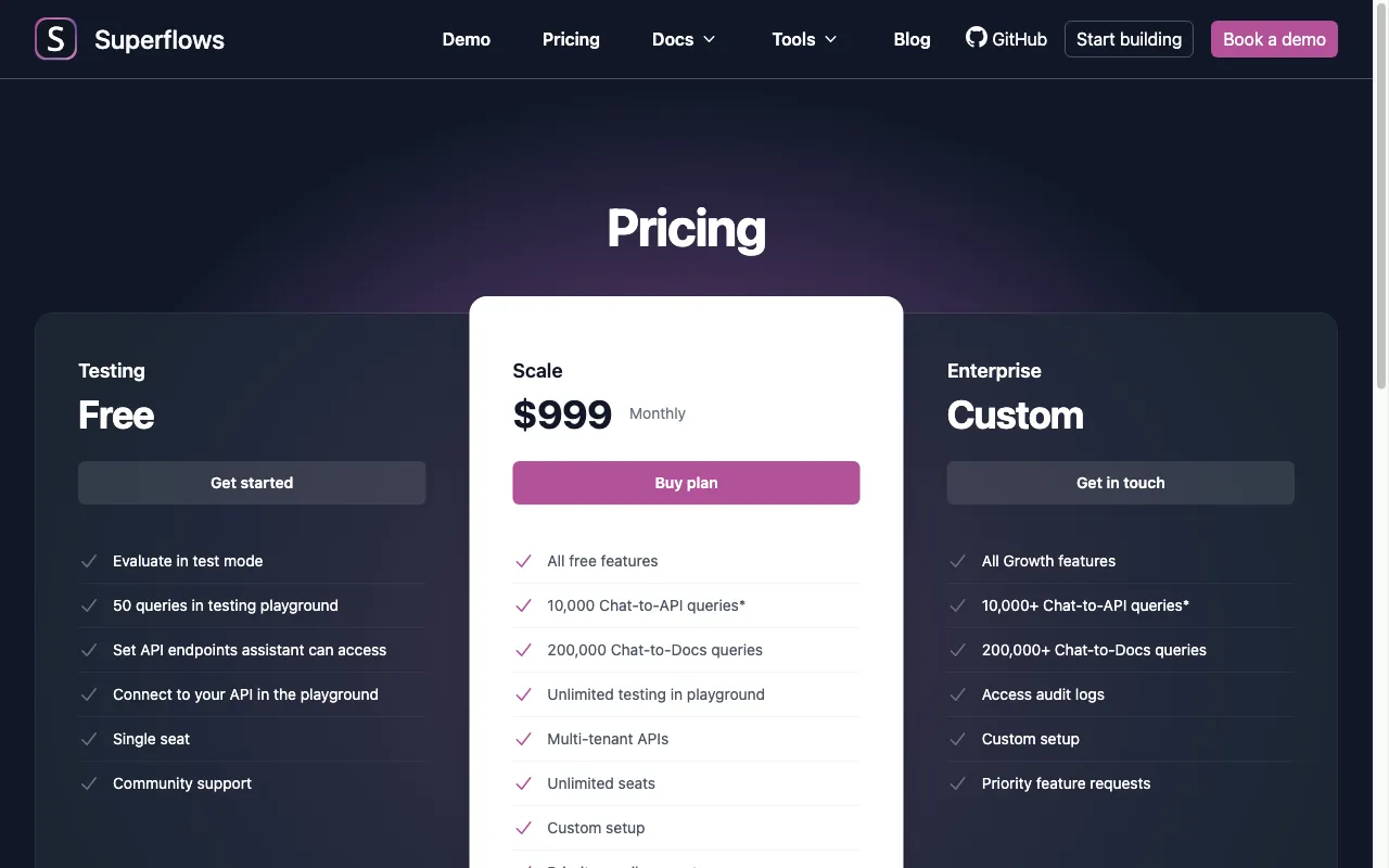 Superflows — pricing page