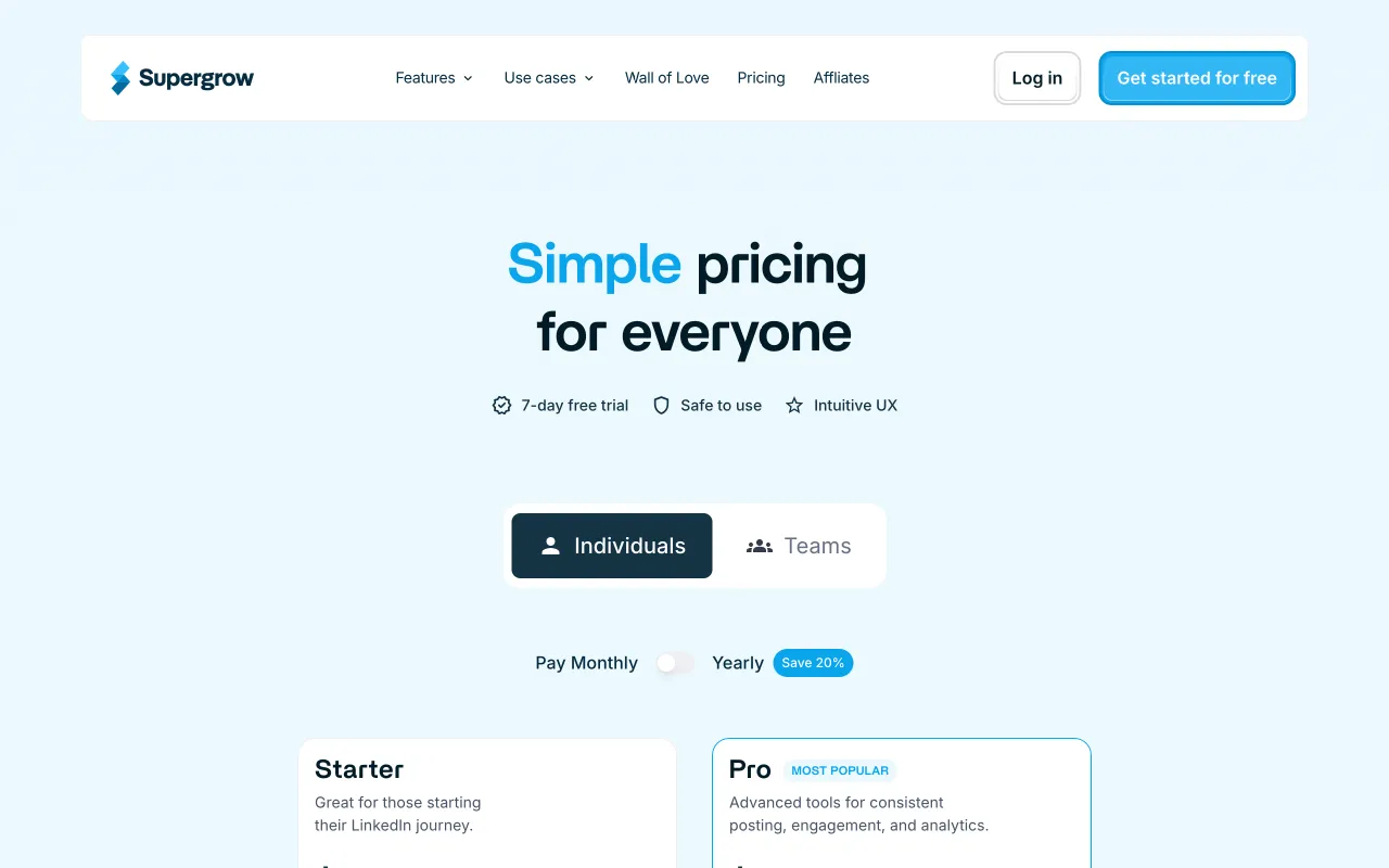 Supergrow — pricing page
