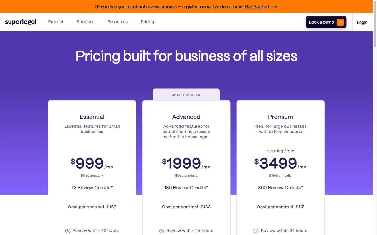 SuperLegal — pricing page