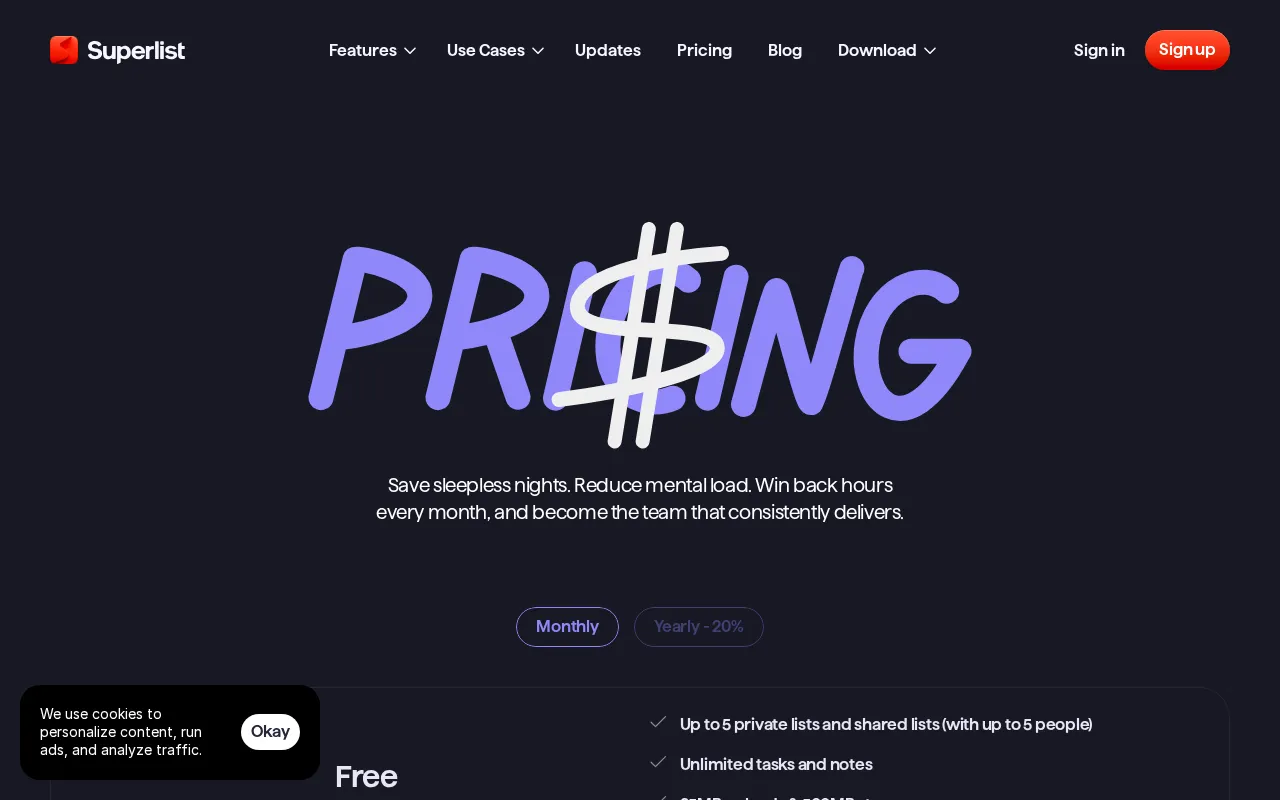 Superlist — pricing page