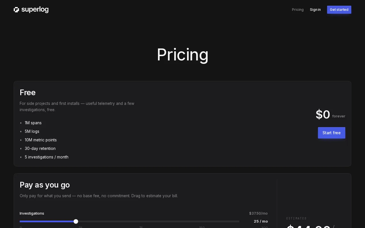 superlog — pricing page