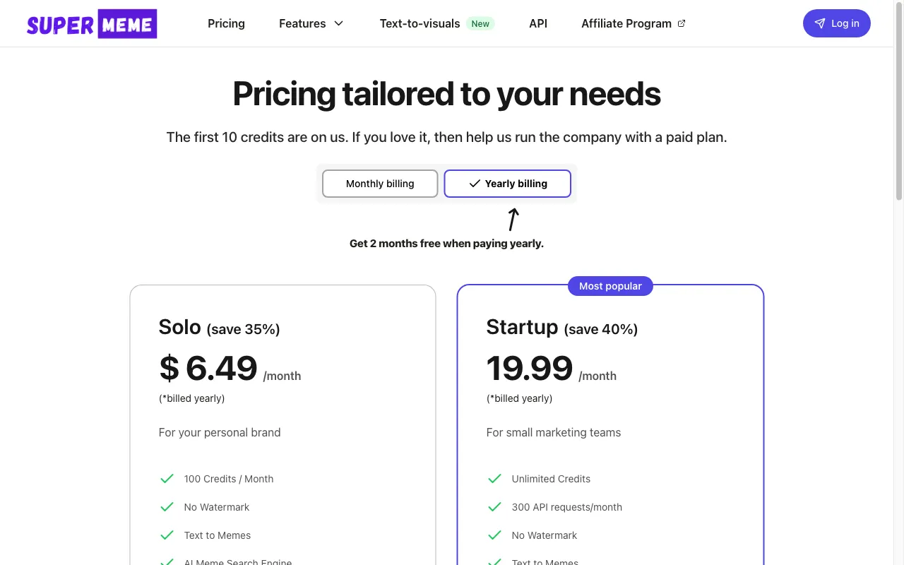 Supermeme.ai — pricing page