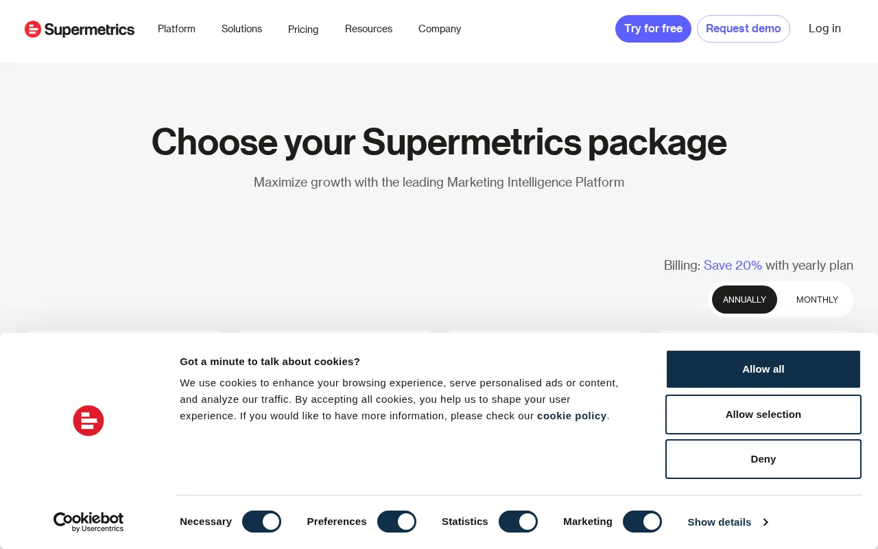 Supermetrics — pricing page