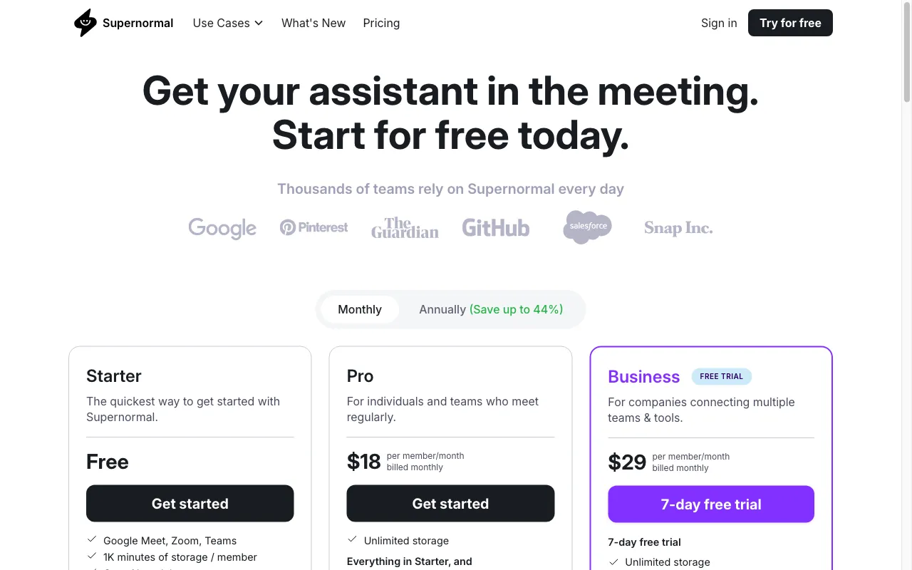 Supernormal — pricing page