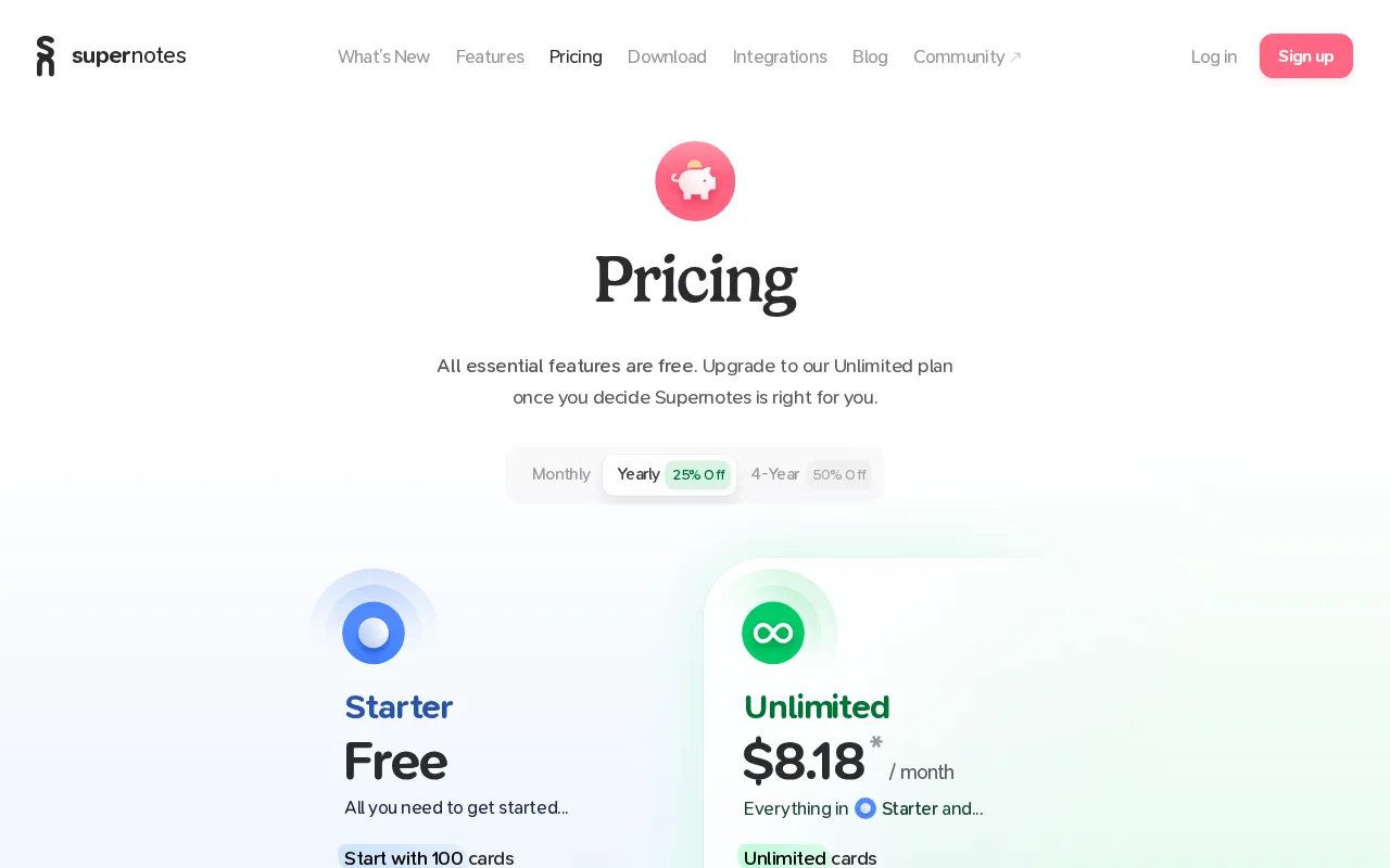 Supernotes — pricing page