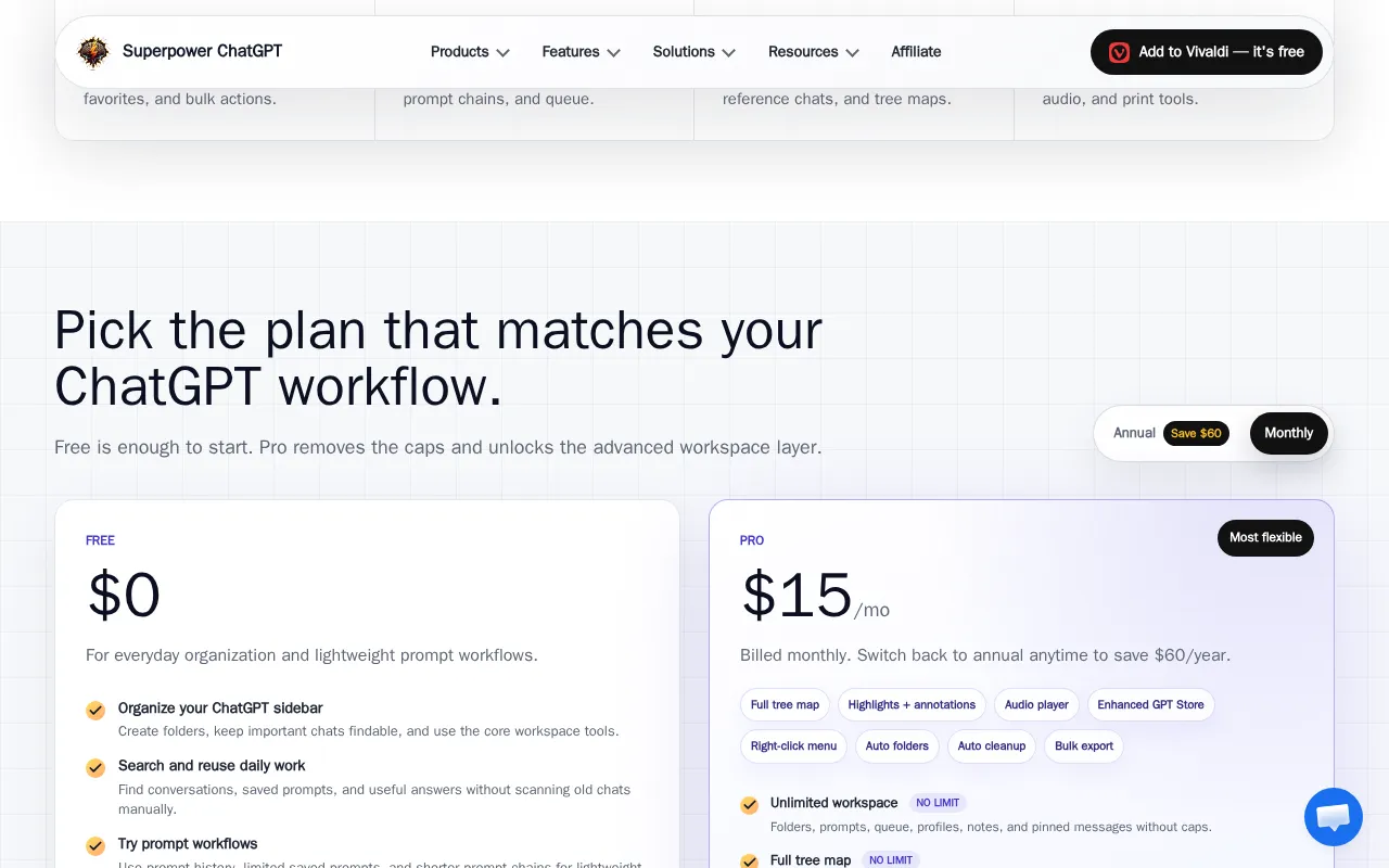 Superpower ChatGPT — pricing page