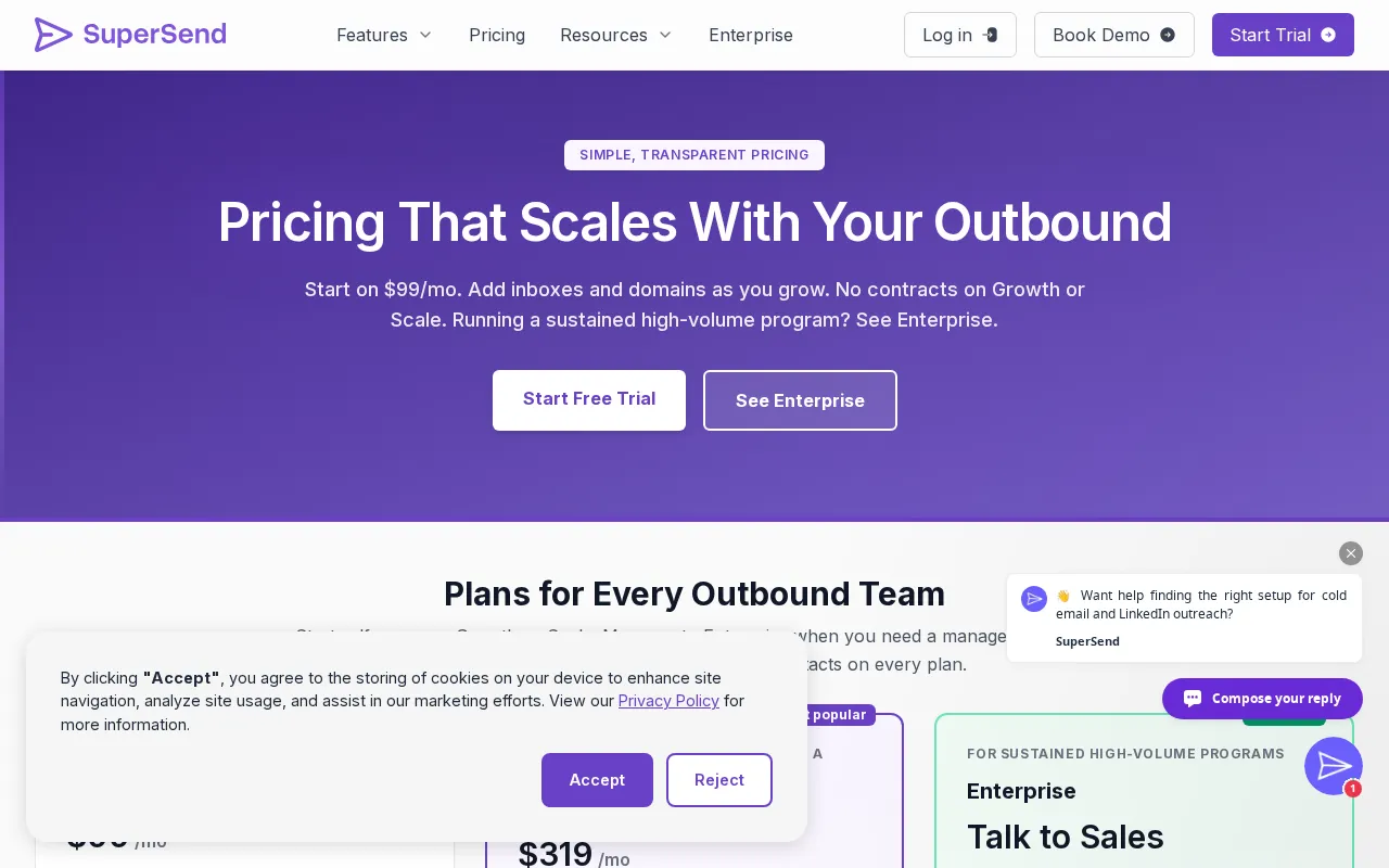 SuperSend — pricing page