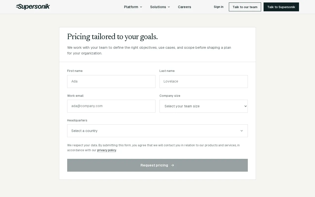 Supersonik — pricing page
